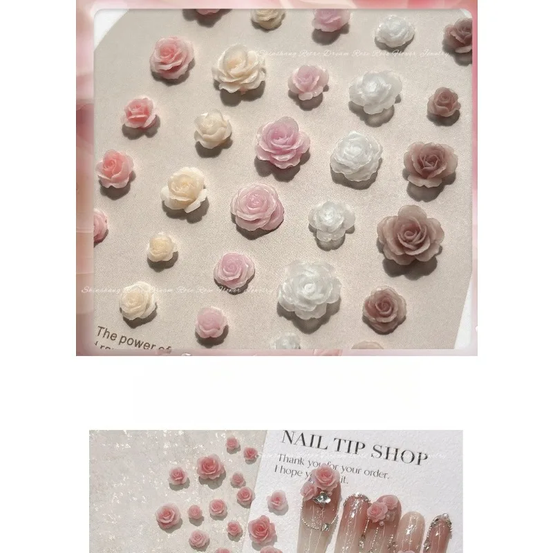 50PCS 3D Mix Sizes Beautiful Blossoming Rose Flowers Resin Adhesive Nail Art Rhinestones Decorations Manicure Kawaii Charms image 5