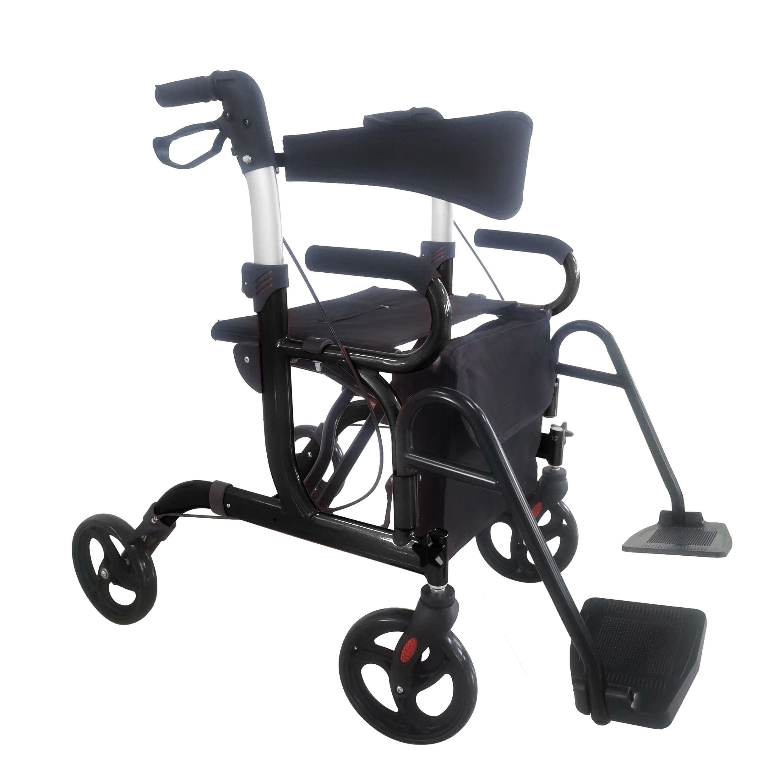 

Modern Rollator Transport Chair Two in One Aluminum Lightweight Rollator Walker with Reversible Backrest Folding Transport Chair