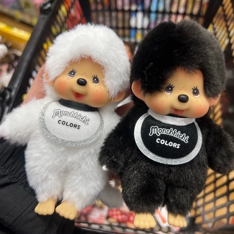 Llaveros de peluche Monchhichi, llavero de dibujos animados colorido, muñeco de peluche de pie, adorno para mochila, mercancía de anime, regalo de graduación