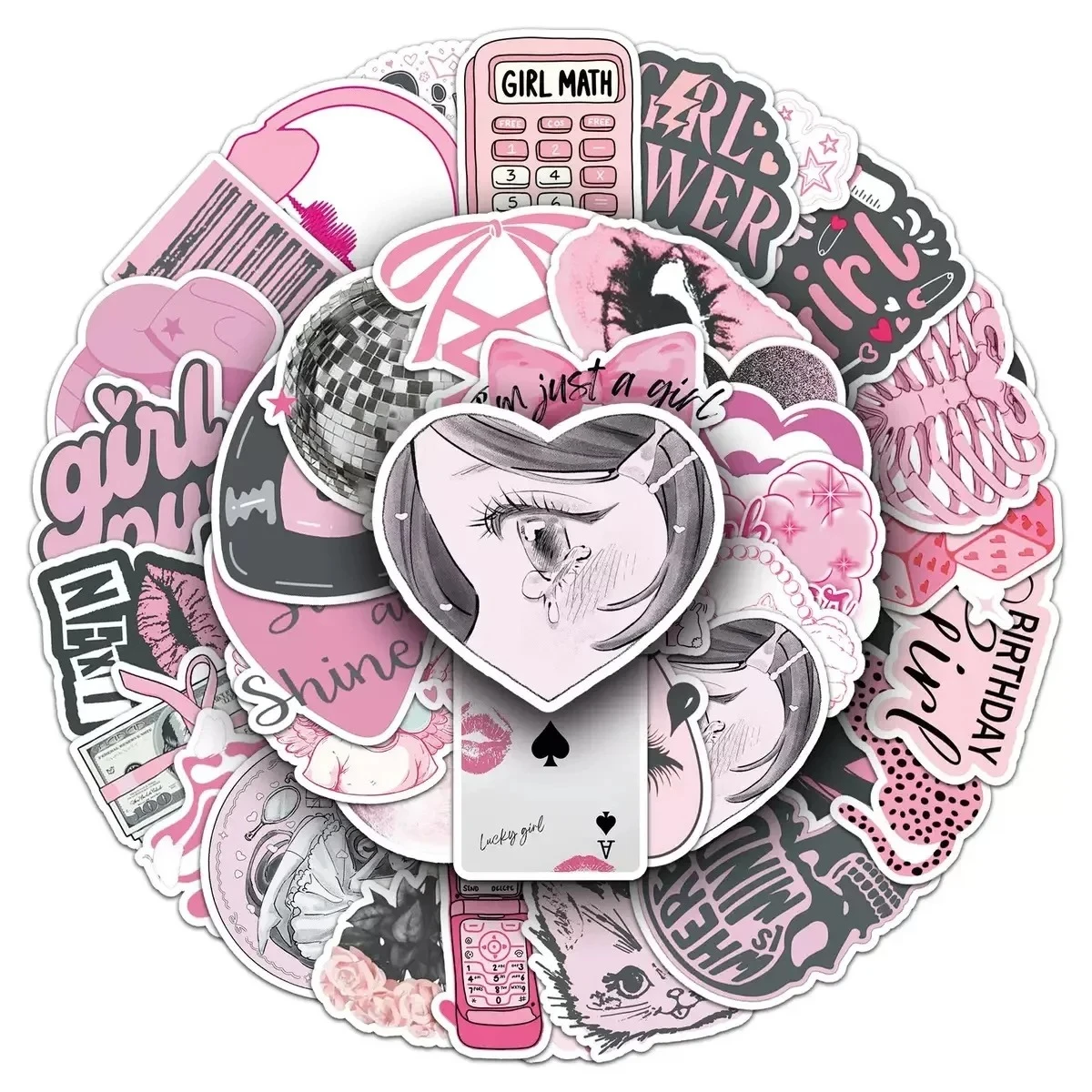 50 stücke Rosa Nette Goth Mädchen Anime Aufkleber Ästhetische Aufkleber DIY Laptop Sammelalbum Telefon Tagebuch Koreanische Briefpapier Aufkleber Kind Spielzeug