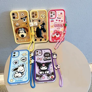 Schöne weiche Abdeckung mit iPhone -Pulsriemen, Cartoon 3d Kuromi, Bären -Erdbeere, iPhone 15 Pro Max, 14 Plus, 13, 12, 11, X, XR, XS, 8, 7, 6s Mini, wenn 8 Hauptverkaufsbär Kuromi - №3