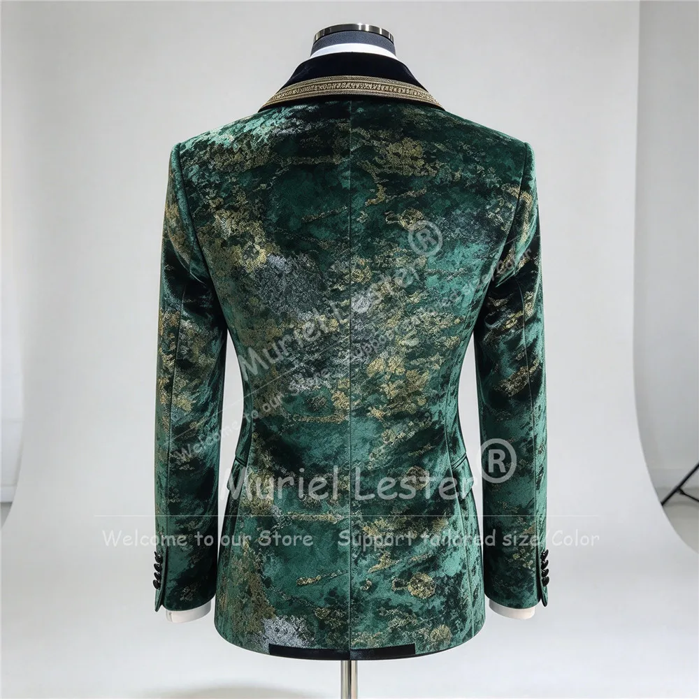 Unique Design Suits Men For Wedding 1 Piece Beaded Velvet Lapel Jacquard Print Prom Blazer Customized Groom Attire Fashion Coat