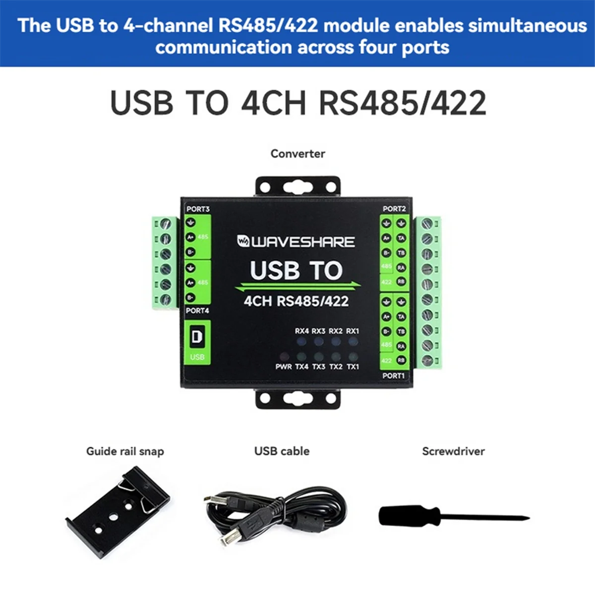 

Промышленная изоляция A10I, 4-канальный преобразователь USB в RS485/422 FT4232HL, чип USB в 2-канальный RS485 + 2-канальный RS485/422
