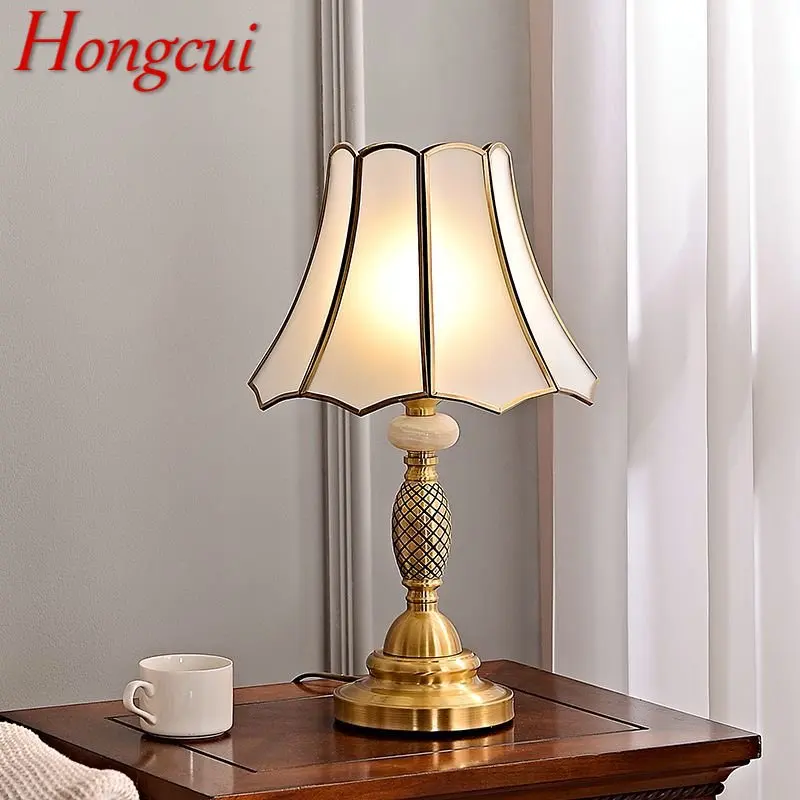 

Hongcui Modern Brass Table Lamp LED European Retro Luxury Creative Copper Glass Desk Lights for Home Living Room Bedroom