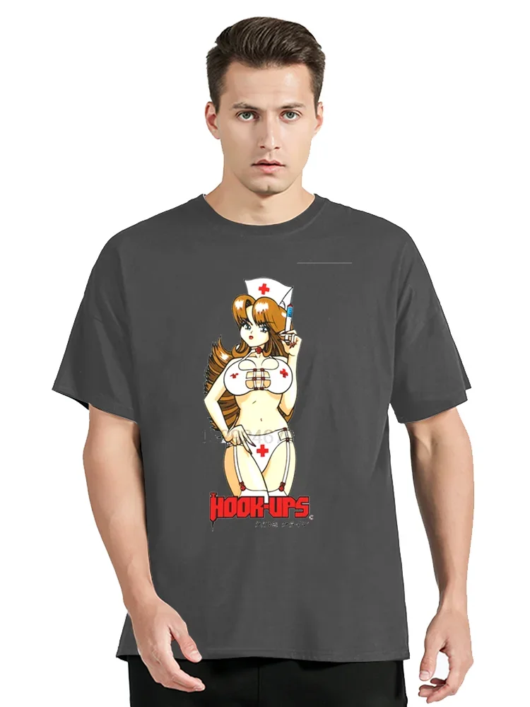 Vintage Hook-Ups Skateboard Nurse Angels Cute Anime T Shirt Men Cotton T-shirt Funny Tees Tops Men Clothing