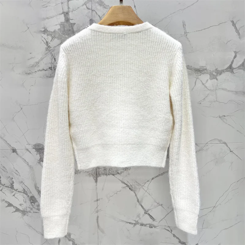 Cárdigan para mujer, nueva camisa de manga larga ajustada de punto elástico con cuello redondo para invierno 2025, suéter de mezcla de lana de oveja y camello para mujer