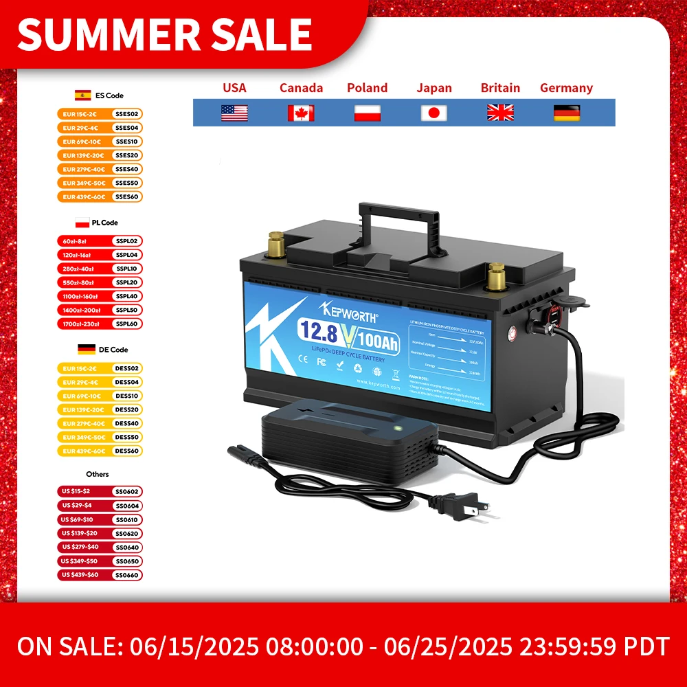 

12V 100Ah LiFePO4 Lithium Iron Phosphate Battery Upgraded BMS 6000 Cycles For RV Campers Golf Cart Off-Road Off-Grid Solar Wind
