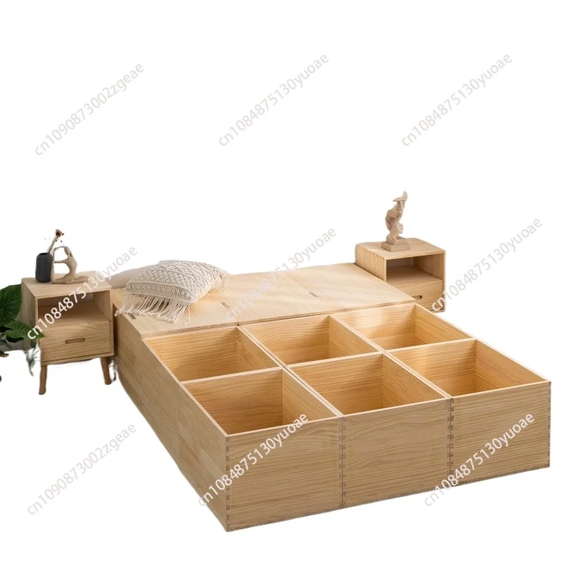 Tatami bed wooden box storage bay window solid wood storage room bed mobile widening finishing