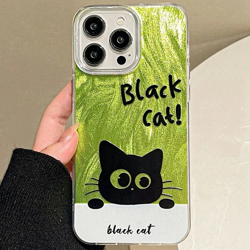 Casal gato preto dos desenhos animados caso de telefone para samsung galaxy a56 a16 a26 a36 a06 a55 a35 a25 a15 a54 s24 s25 s22 s23 fe fundas capa