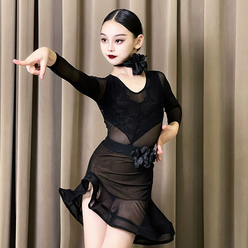 Qiaqia Samba платье для латинских танцев для девочек весна/лето новое детское платье для латинских танцев детская сетчатая газовая танцевальная юбка