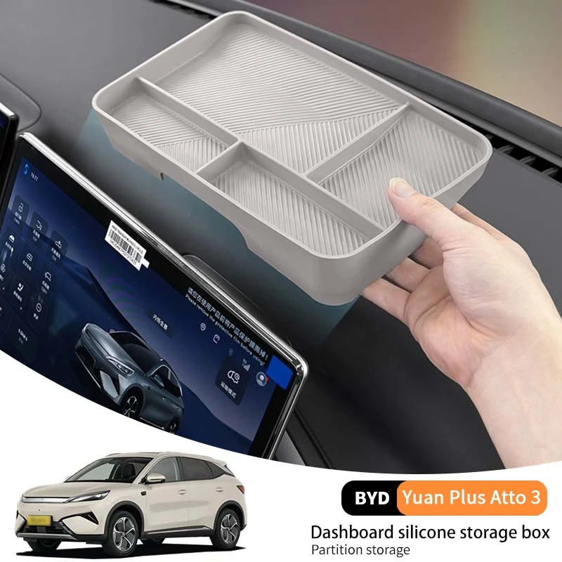 

For Byd Yuan Plus Atto 3 2025 Car Dashboard Storage Box Silicone Anti-slip Partition Organizer Case Scratch Wear resistant Tidy