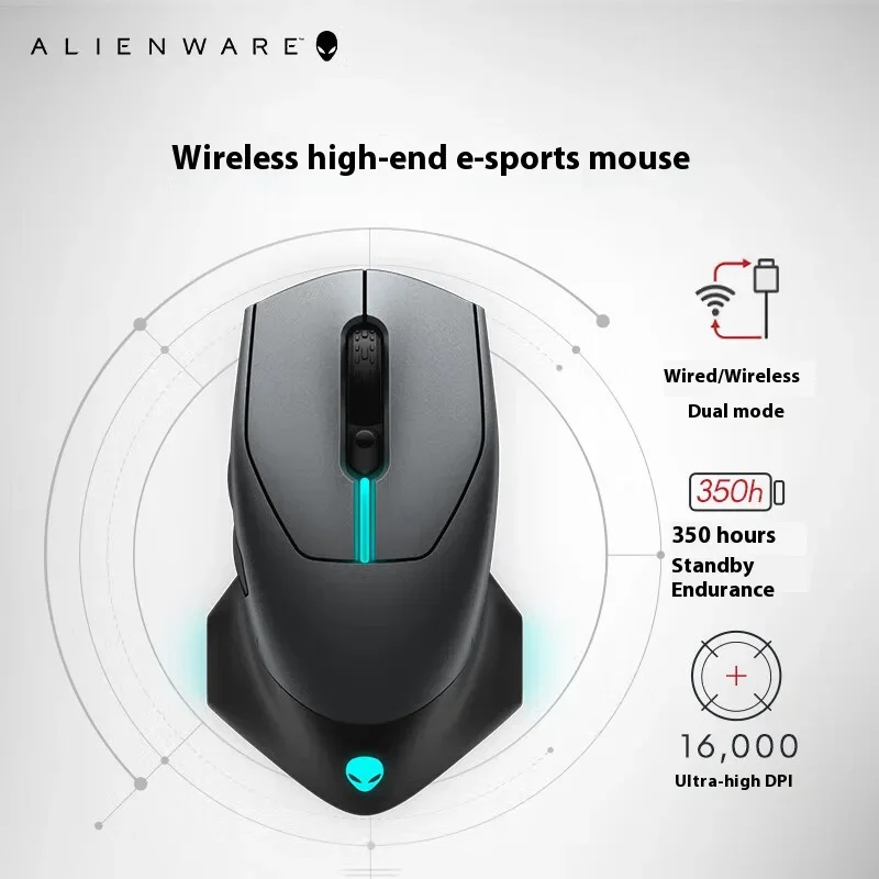 Alienware Wired/Wireless Game Mouse AW610M:16000 DPI Optical Sensor-7 Buttons-3-ZONE Alienfx RGB Lighting 350 Hour Battery Life