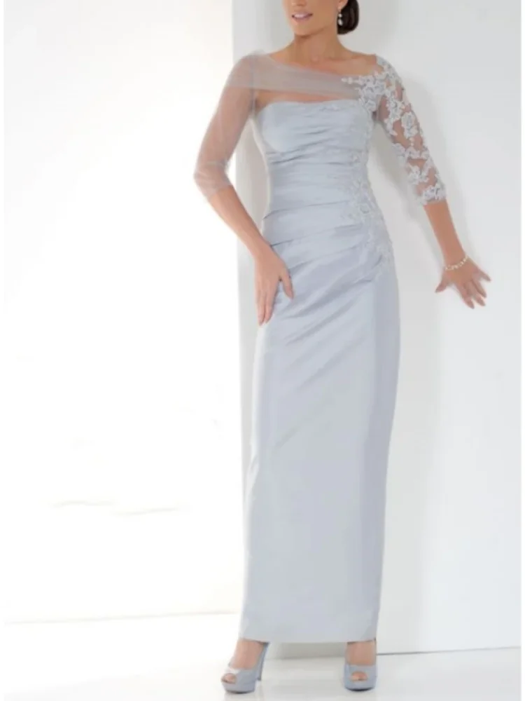 

Sheath Mother of the Bride Dress Formal Party Elegant Off Shoulder Ankle Length Lace 3/4 Length Sleeve with Ruching