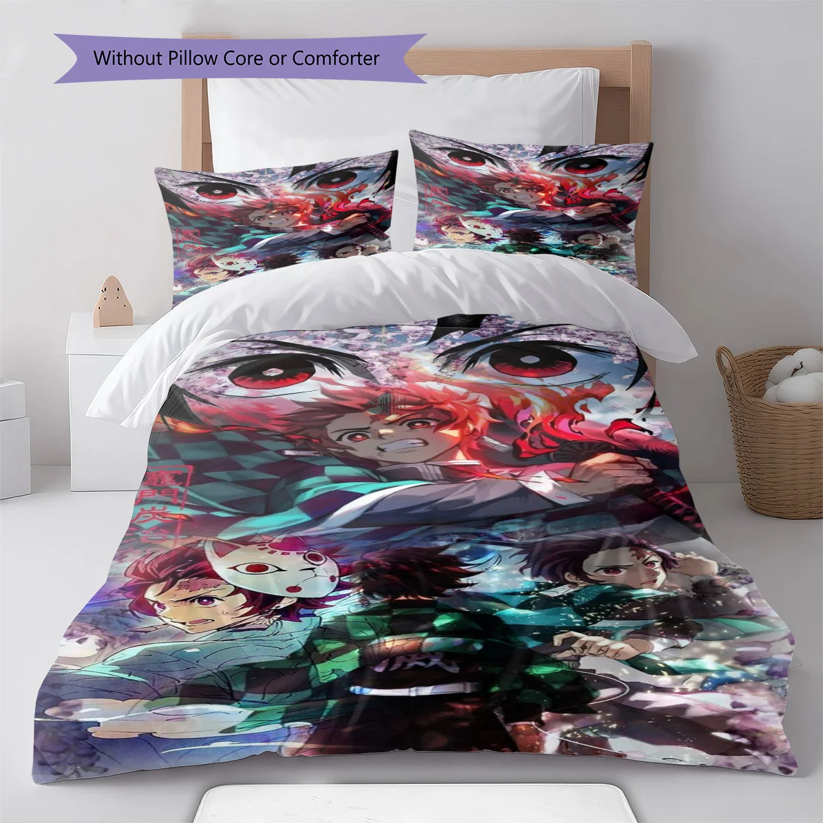 Demon Slayer Nezuko Kamado Action Pose Bedding Set Anime Duvet Cover Polyester Comforter Cover -QJY