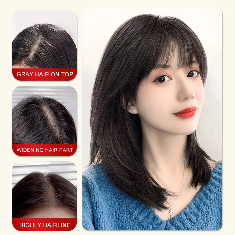 7*10 rambut Topper untuk wanita 100% Remy rambut manusia Clip-In Topper rambut dasar sutra dengan poni untuk rambut rontok atau rambut tipis