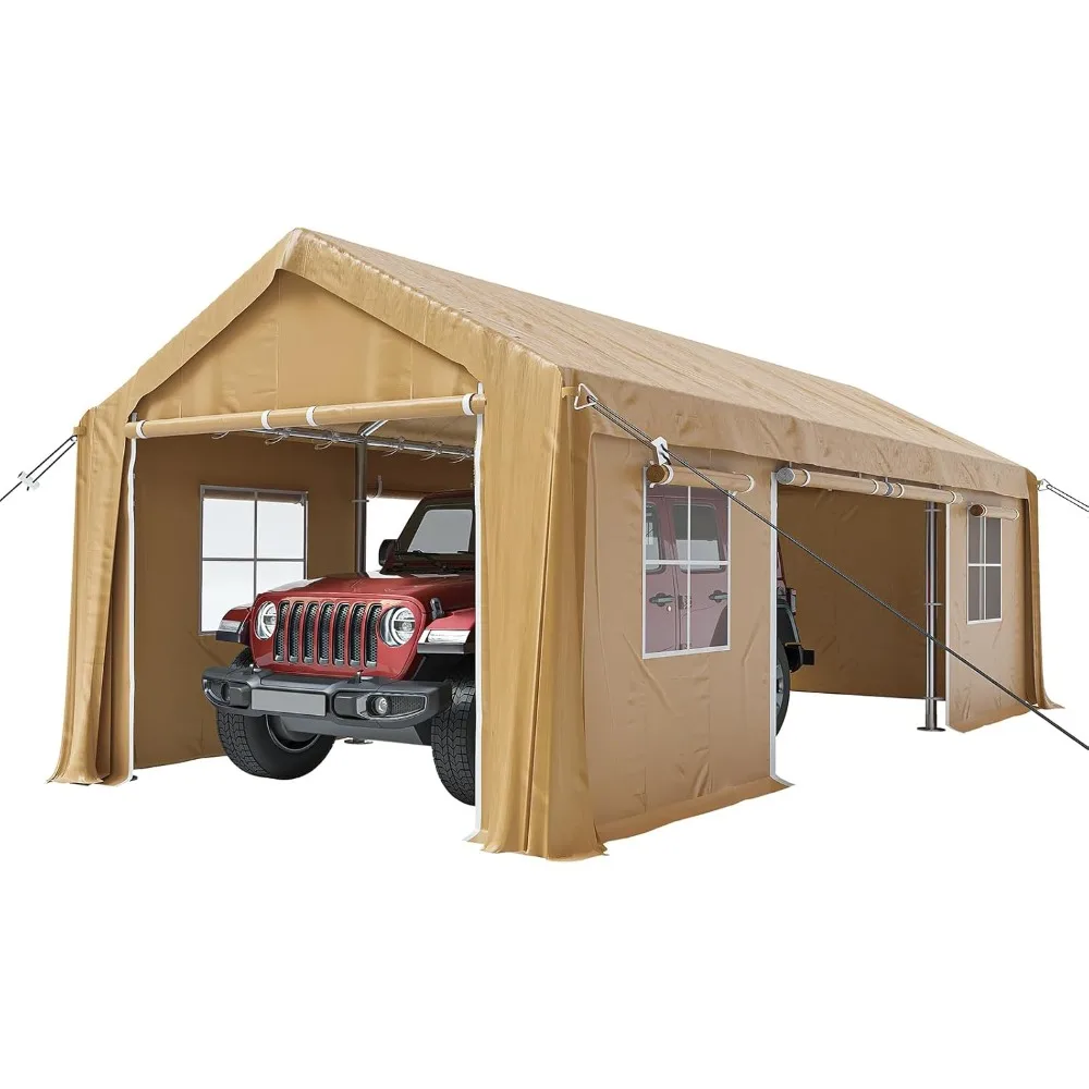 

10x20 Ft Carport Heavy Duty Canopy, Portable Garage With Removable Sidewalls Doors & Windows, All Season Waterproof Tarp Outdoo