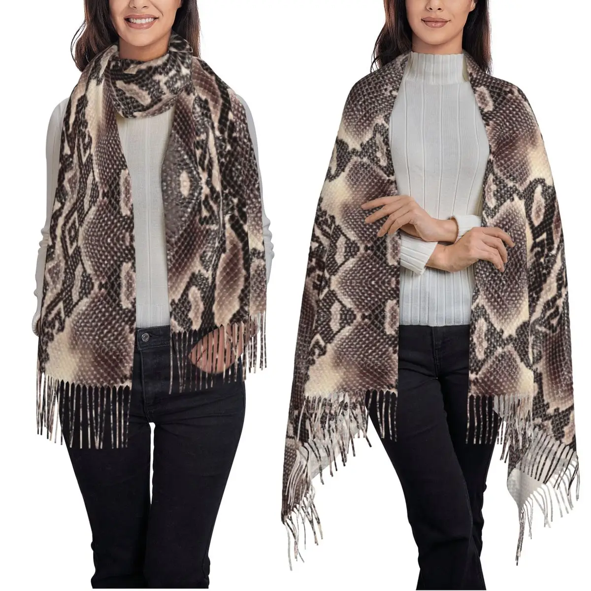 

Текстурный шарф из змеиной кожи, шарфы с кисточками, женские мягкие теплые шали и накидки, длинная осенне-зимняя шаль