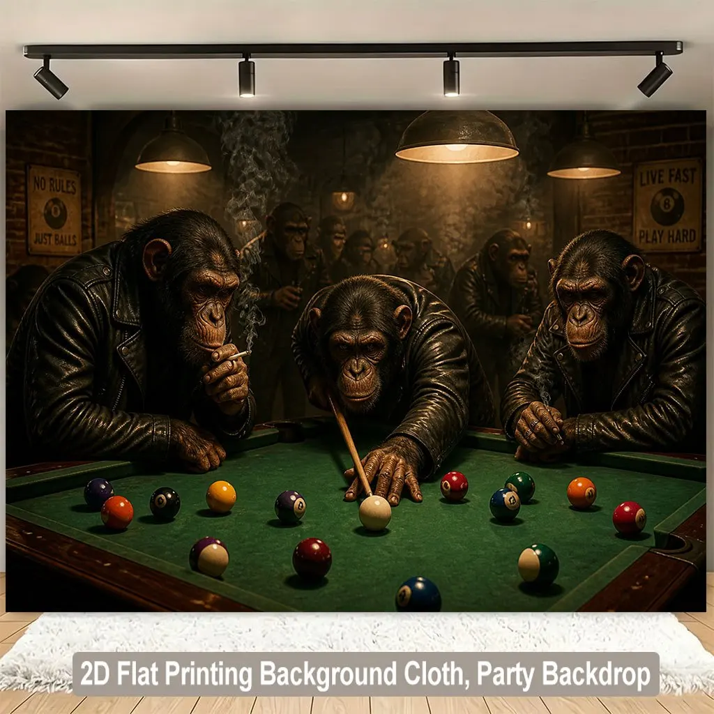 Cool Chimpanzee Playing Pool Tapestry, Funny Monkey Billiards Game Wall Hanging, Retro Bar Man Cave Bedroom Decor Art