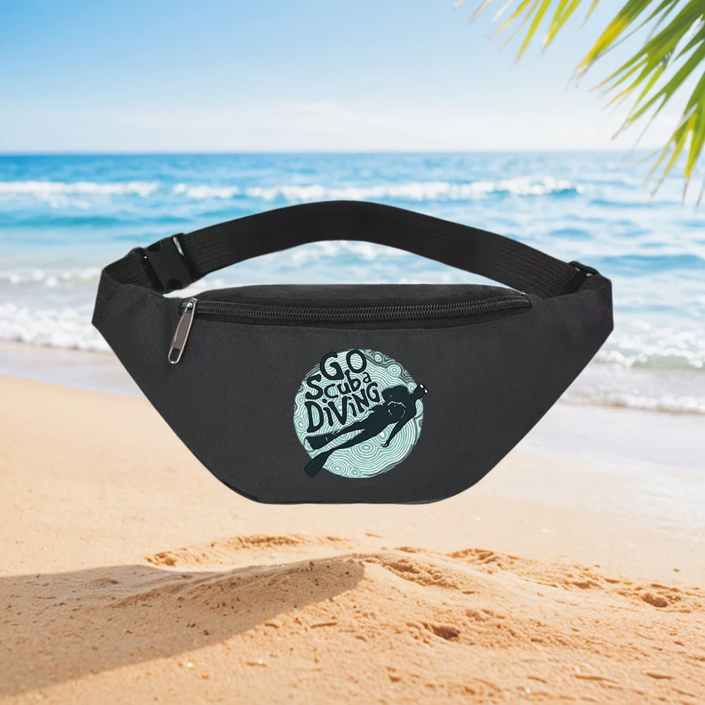 

Scuba Diving Go Logo Design Waist Backpack Crossbody Chest Bag Street Casual Sporty Fashionable Simple Unique Printed Design