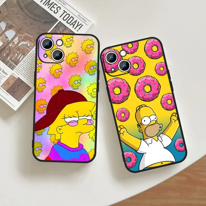 Disney Simpson Family For Apple iPhone 15 14 13 12 11 Pro Max Mini XS Max X XR 7 8 6 Plus Black Phone Case