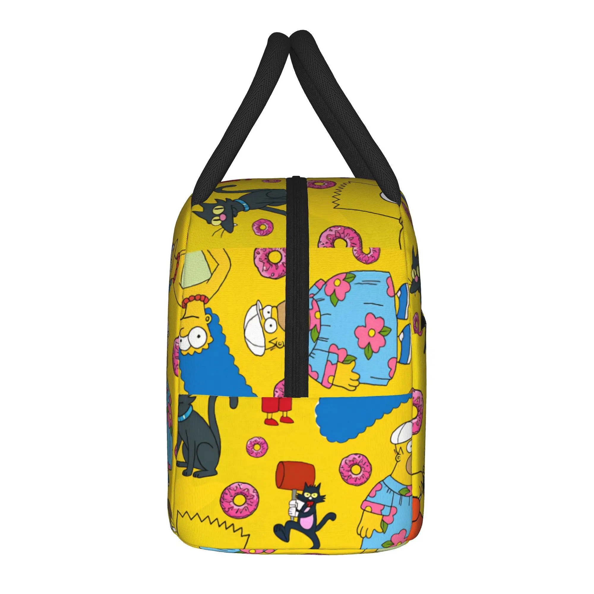 S-Simpsons Characters Donuts Pattern Lunch Bag For Women Office Portable Insulated Cooler Bag Waterproof Print Tote Food Bags