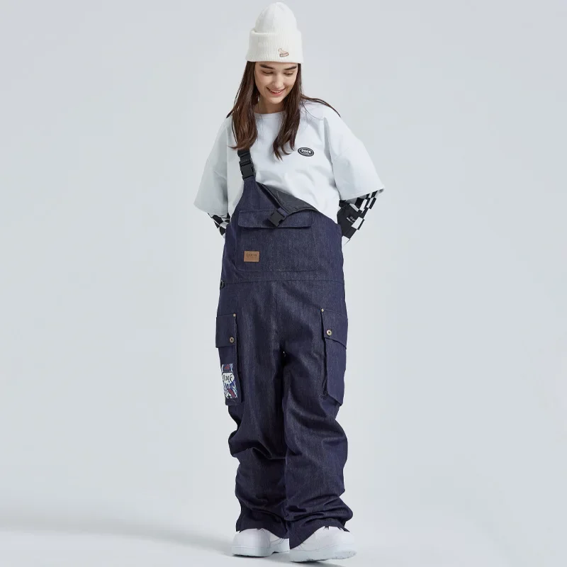 Pantalones con tirantes de vaquero para hombre y mujer, pantalón de esquí impermeable para pareja, deportes al aire libre, snowboard, novedad de 2025
