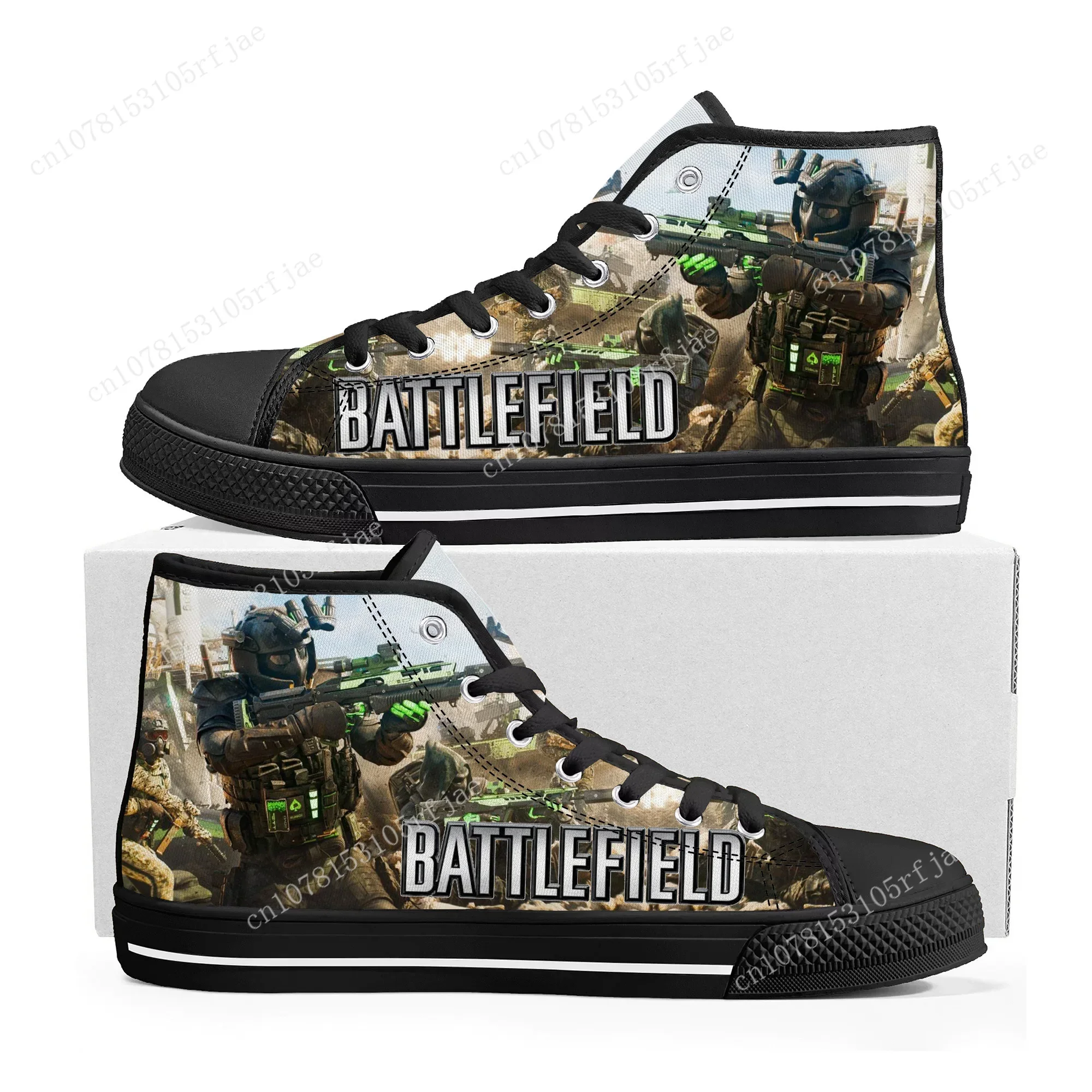 Battlefield High Top Sneakers Hot Cartoon Game Men Women Teenager High Quality Canvas Fashion Sneaker Custom Built Couple Shoes