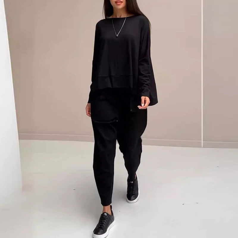 Trendy Fashion Solid Color Casual Set Women Spring Back Lace-up Top Pullover and Pocket Pants Outfit Summer Sportswear Suit 2pcs