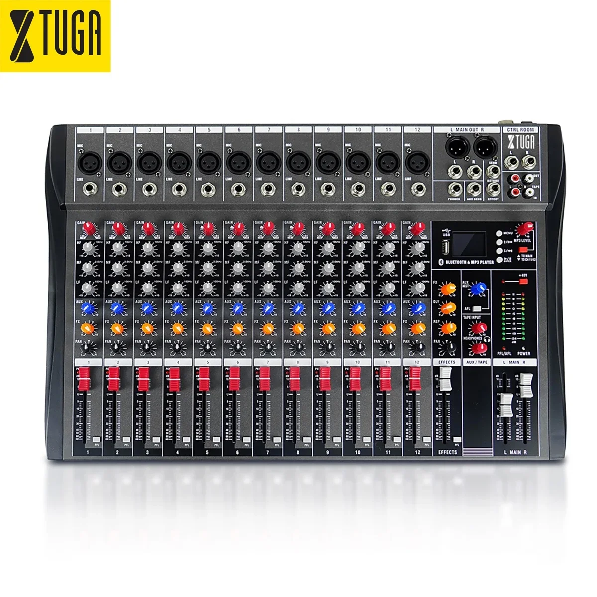 XTUGA CT120X Cheap Price High Quality Professional  48V Phan tom Power USB Sound 12 Channel Audio Mixer