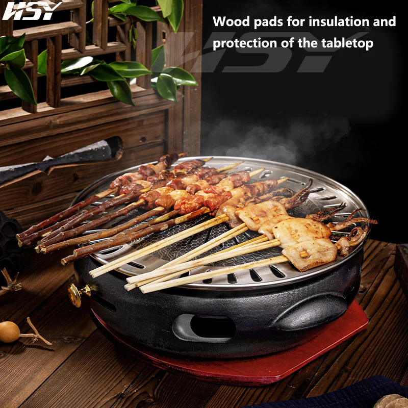 Cast Iron Barbecue Stove Smokeless Barbecue Stove Home Commercial Round Charcoal Grill Pot Household Charcoal Fire Korean Grill