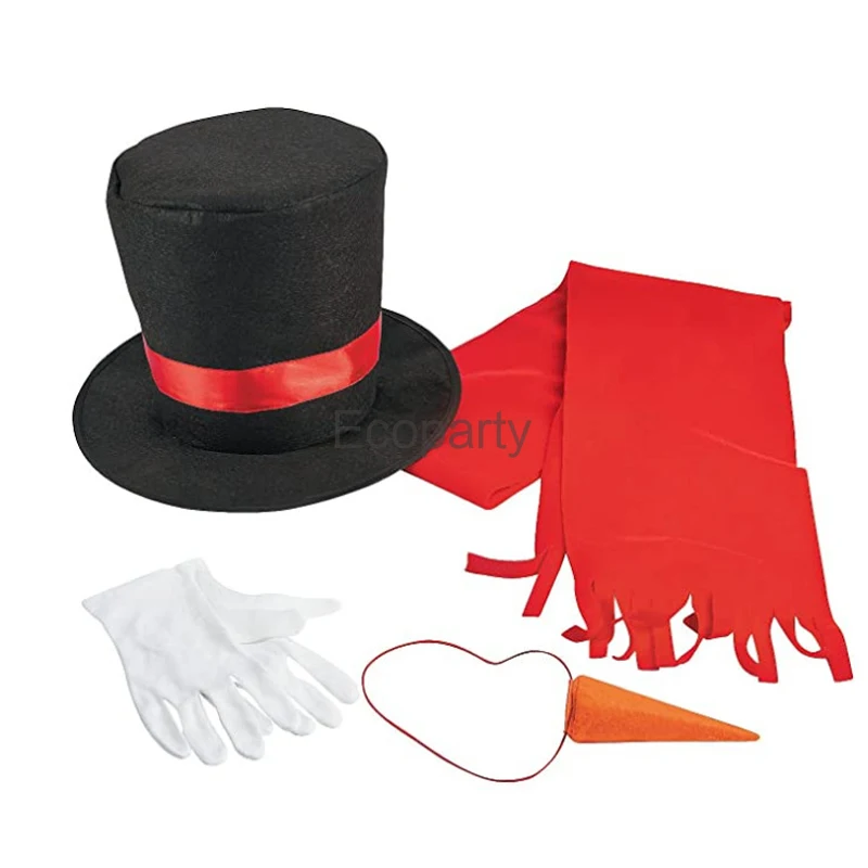 Costume de cosplay de bonhomme de neige de Noël pour adultes, chapeau haut de forme, écharpe, gants, carotte, accessoires de fête d'Halloween imbibés d'antarctique, 4 pièces