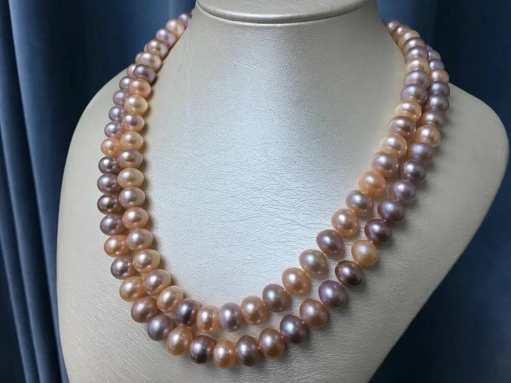 

gorgeous two strands 8-9mm south sea multicolor pearl necklace 18"19"(MR)