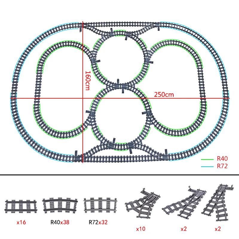 City Trains Track Points Flexible Switch Railway Crossing Tracks Rails Forked Straight Curved Building Block Bricks Toy