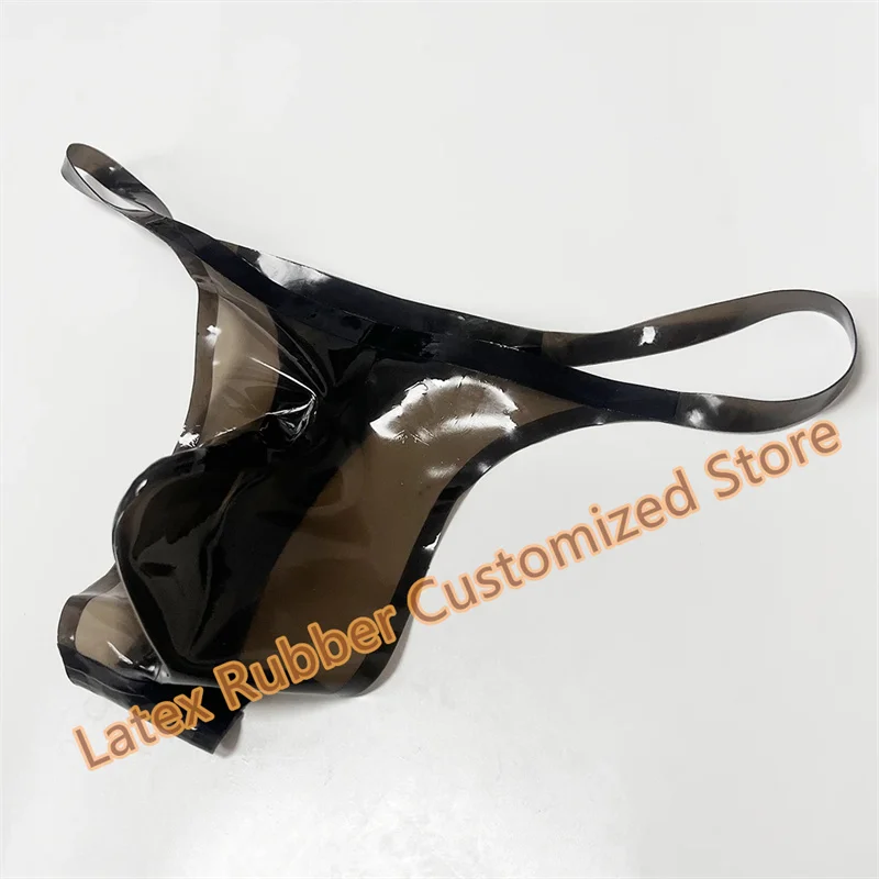 Sexy Latex Thong Rubber T-back Briefs with Crotch Big 3D Pouch Space Male Shorts Handmade Underwear