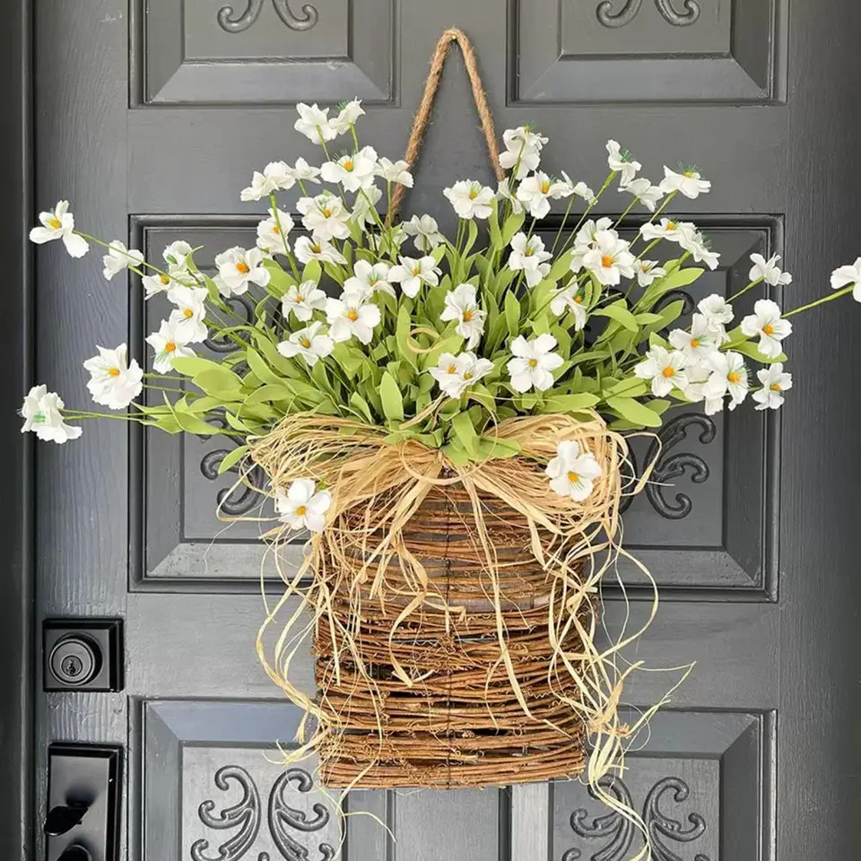 2wayで飾る❁⃘*.゜basket wreath~ フライング basket~ Flat Back Wreath Door Hanger Basket Wreath Spring Summer