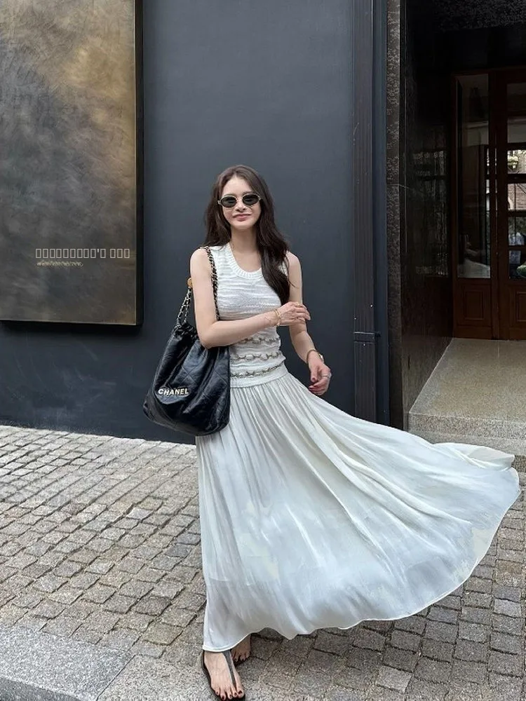 

Romantic High-Defn ort Silk f Skirt MBNLF Casual Mid-Waist A-Line Skirt for Ladies Casual Scenarios Non-Repeating