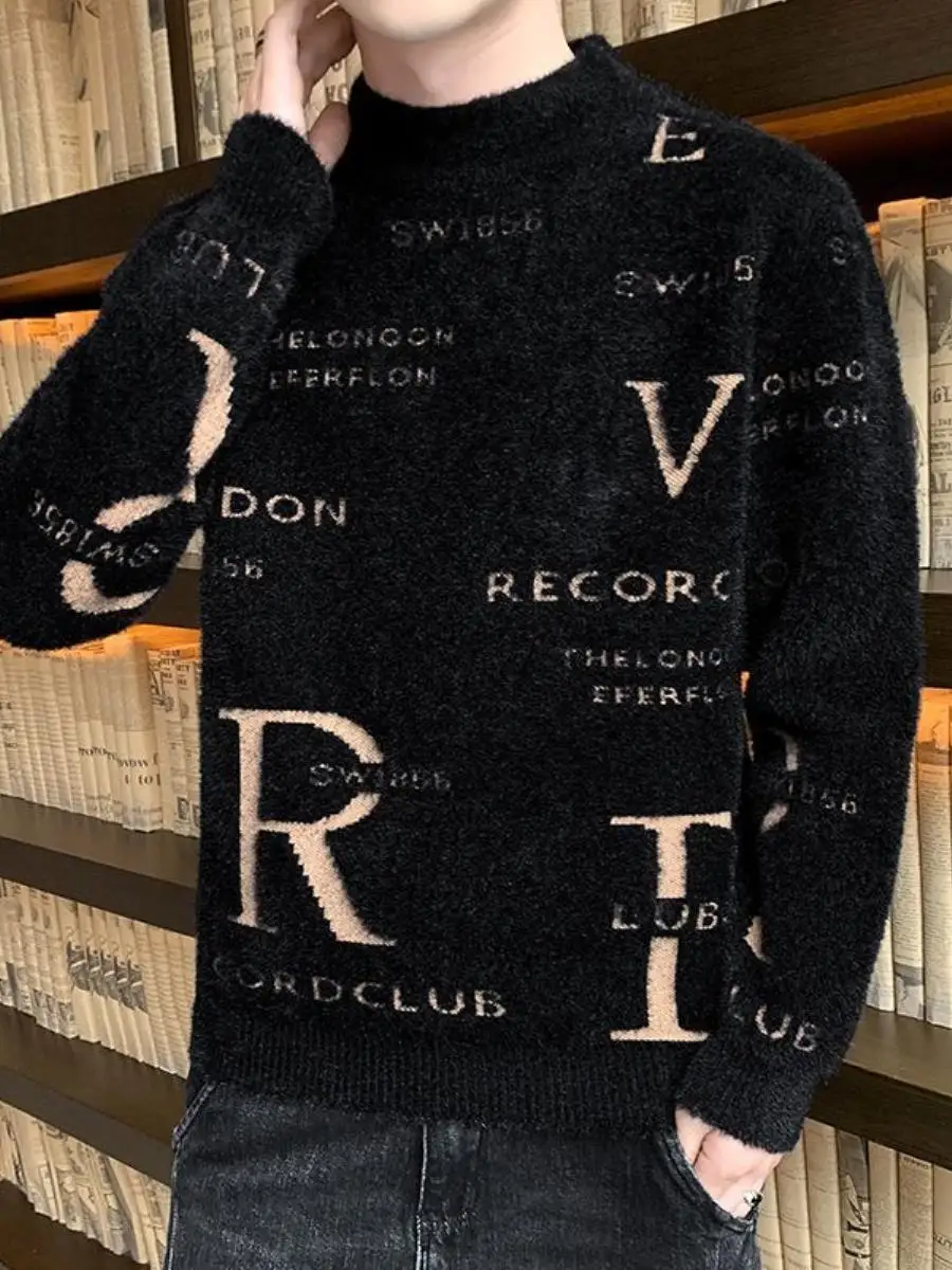 

Мужской утепленный свитер с высоким воротником на флисовой подкладке, теплый базовый слой для осени и зимы, модный городской молодежный трикотаж