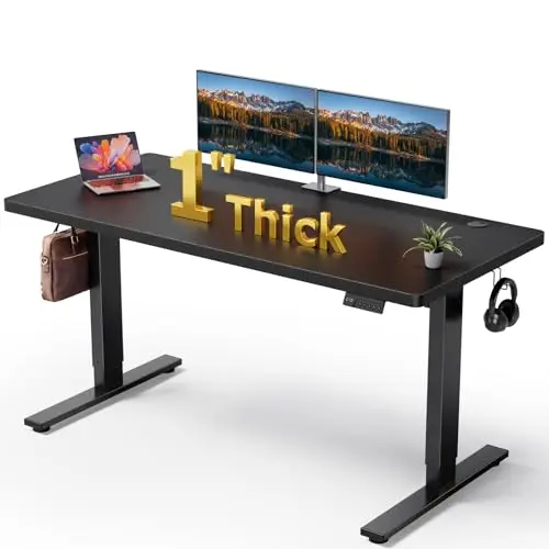 Black 60x28 in Electric Standing Desk, 1 Inch Thick Tabletop | Double Beam Frame, Holds 220lbs, Sit Stand, 3 Memory