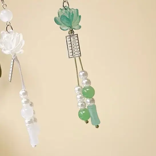 Chinese Style Phone Chain Beads Lotus Flower Pendant Keychain Decoration Camera Chain Bag Pendant Accessories Gifts