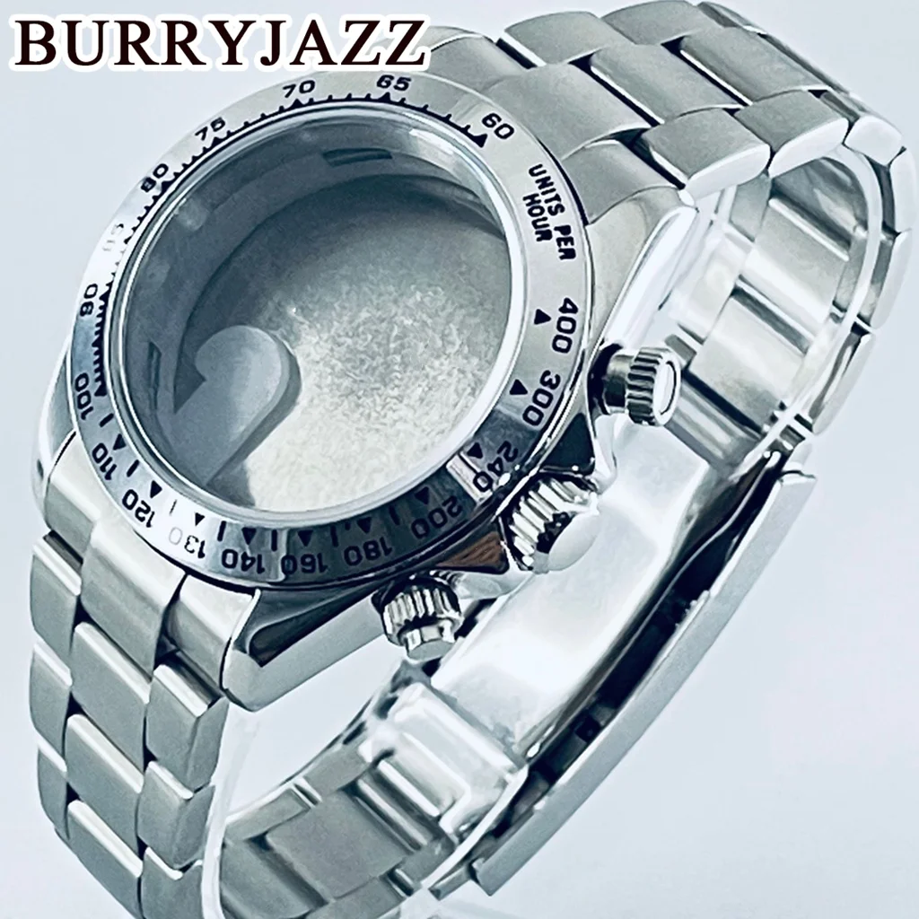BURRYJAZZ40mm cronógrafo indica bisel de cerámica cristal de zafiro caja de reloj accesorios piezas de reloj ForVK63 VK63A movimiento de cuarzo