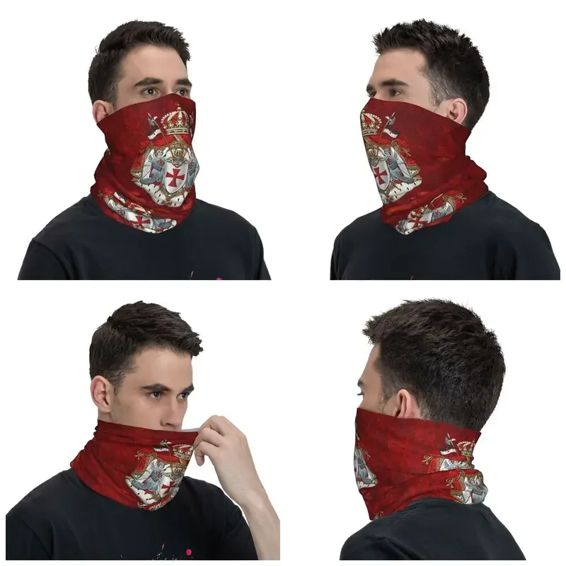 Knights Templar Flag With Coat Of Arms Bandana Neck Gaiter for Hiking Running Wrap Scarf Medieval Warrior Cross Balaclava Warmer