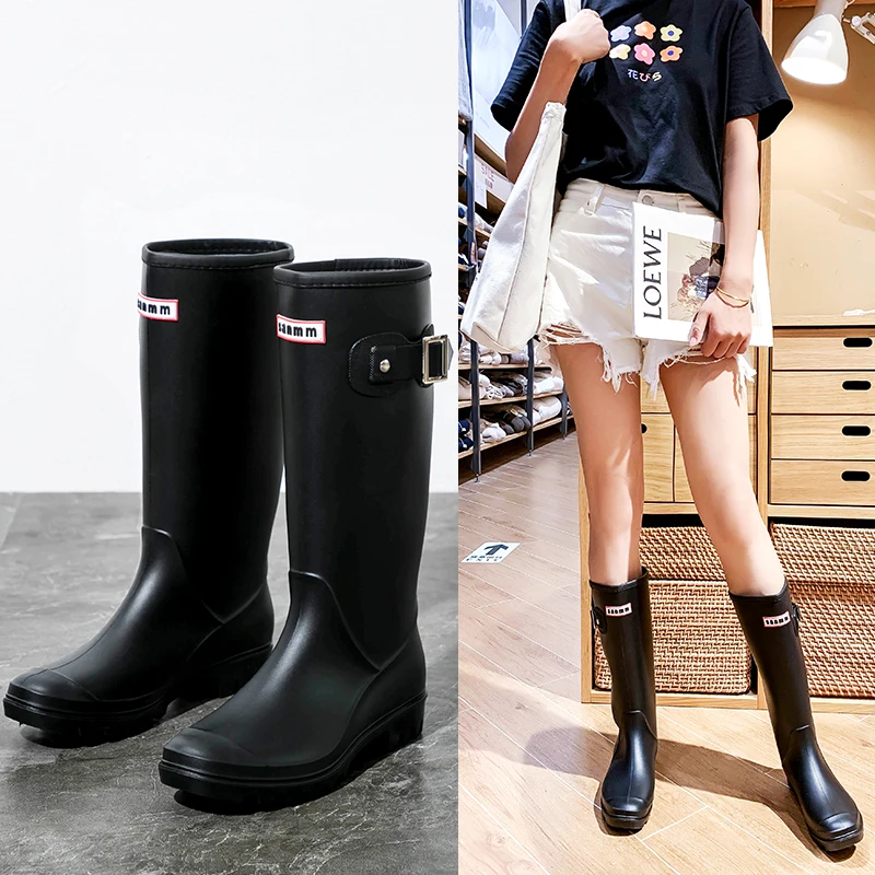 Fashionable High-Tube Rain Boots Women's Cute Waterproof Slip-Resistant Car-Washing Shoes Outdoor Wear PVC Material