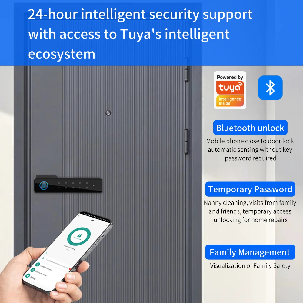 Minimalist Electronic Fingerprint Silent Door Lock Support Tuya App Bedroom Mute Door Locks Mechanical Furniture Magnetic Suctio view 3
