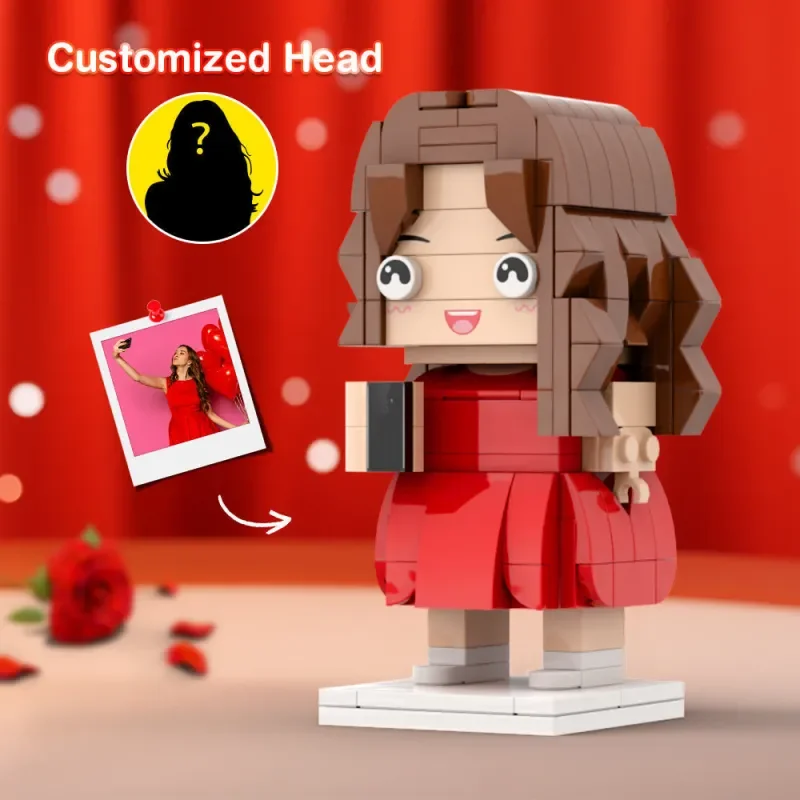 

Building blocks character Girl Taking Selfie Valentine's Day Gift Custom Head Figures Personalized Brick Figures Small Particle