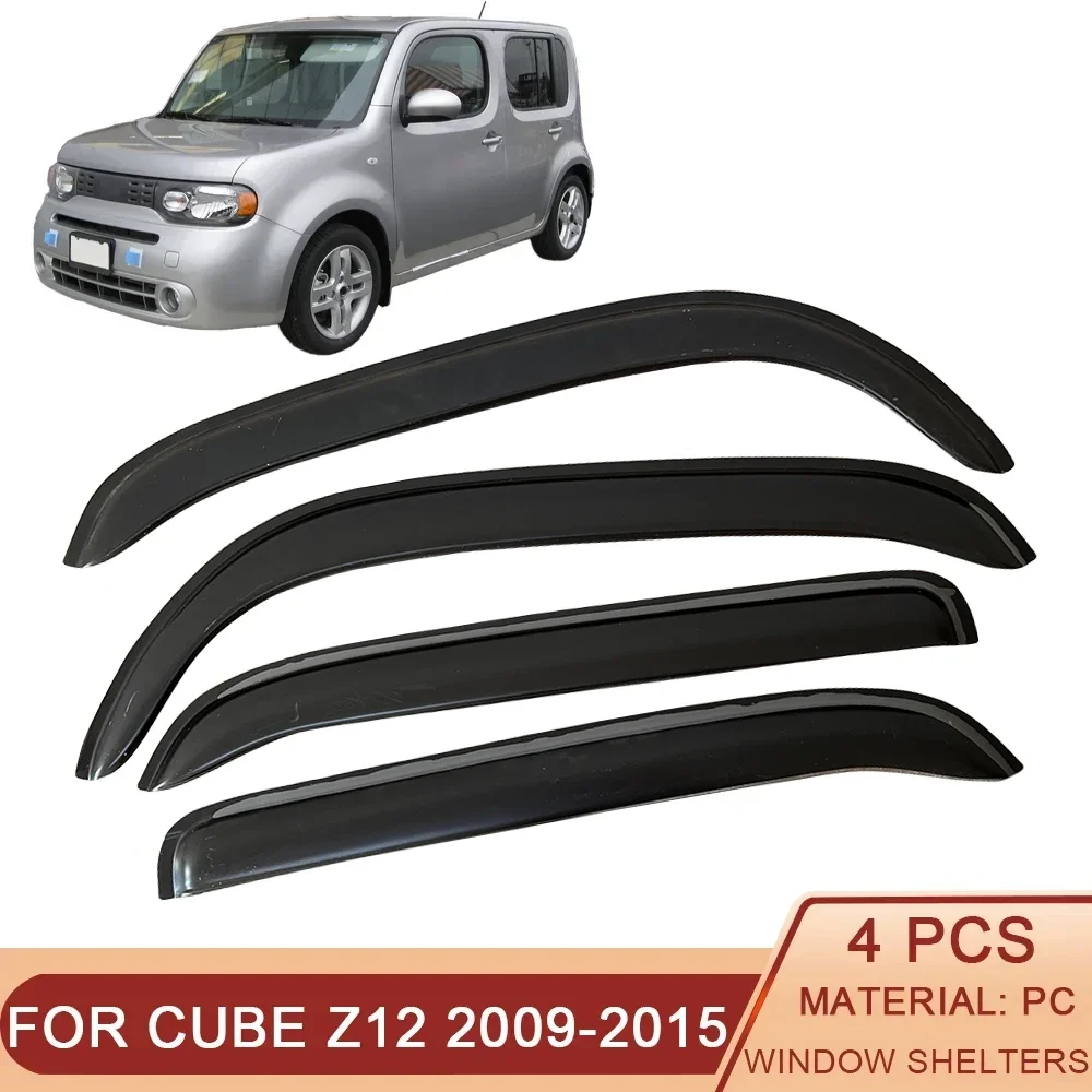 For Nissan Cube Z12 2009-2016 Auto Side Window Deflectors Visors Black Rain Guard Door Visor Vent Shades Dark Smoke Ventvisor