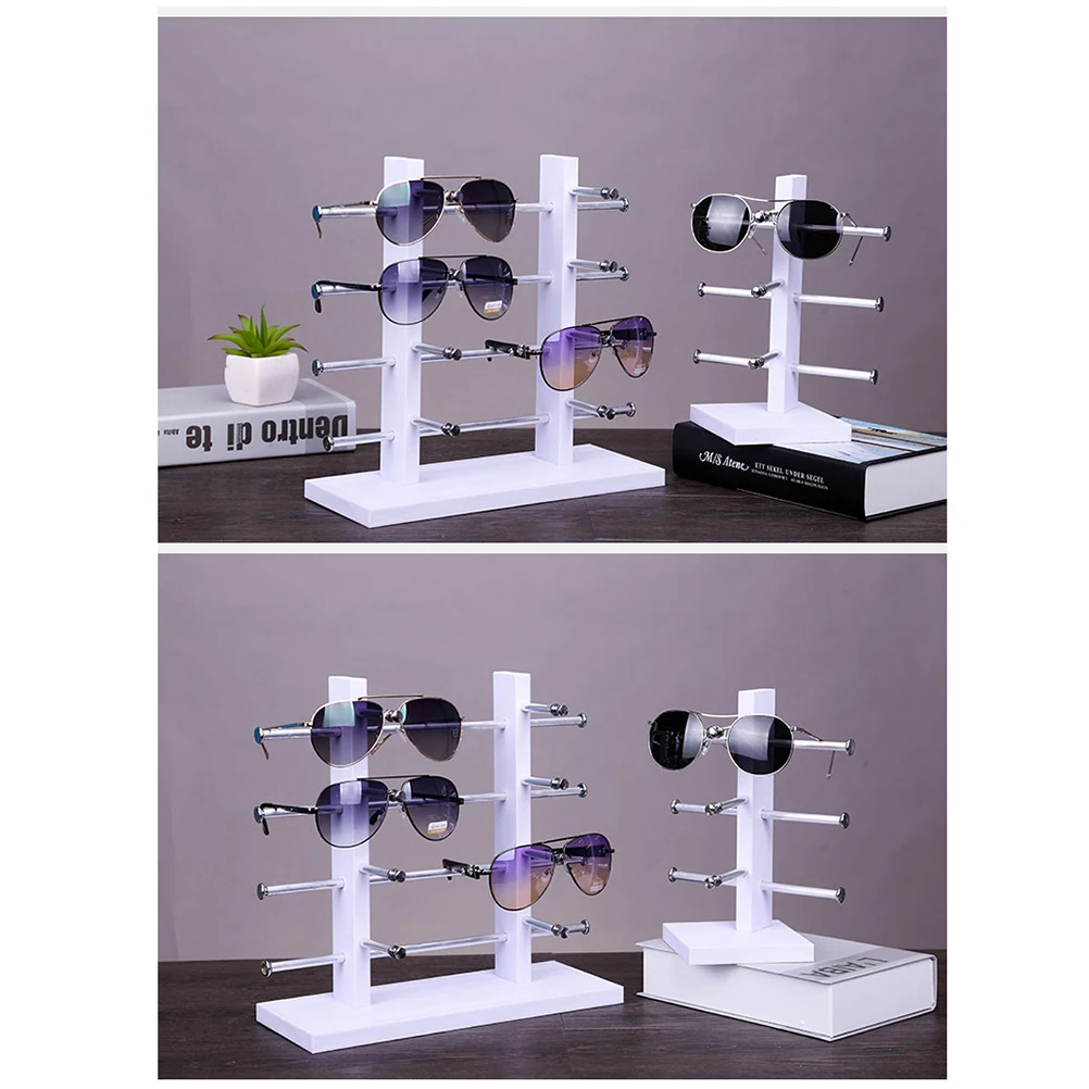 

Wooden Glasses Display Stand Strong Simple Design for 3 Glasses Home Office White Bamboo Material Smooth Surface Storage