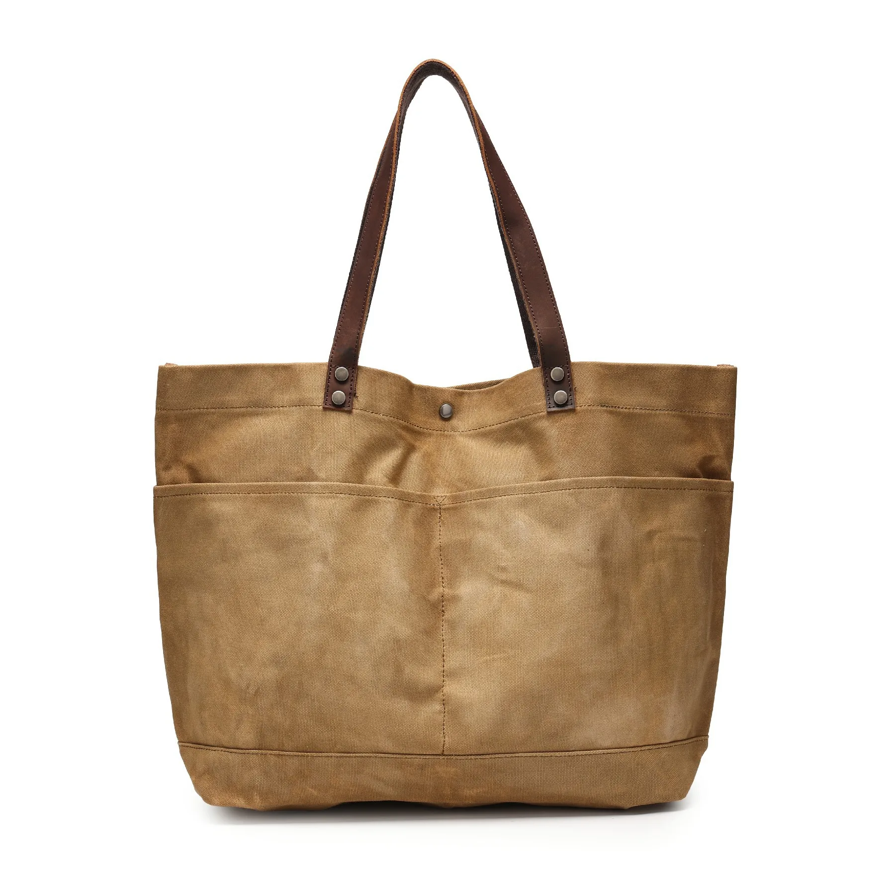 Unisex tote bag, large capacity waxed canvas commuter bag, shoulder bag, waterproof and high-value shopping bag