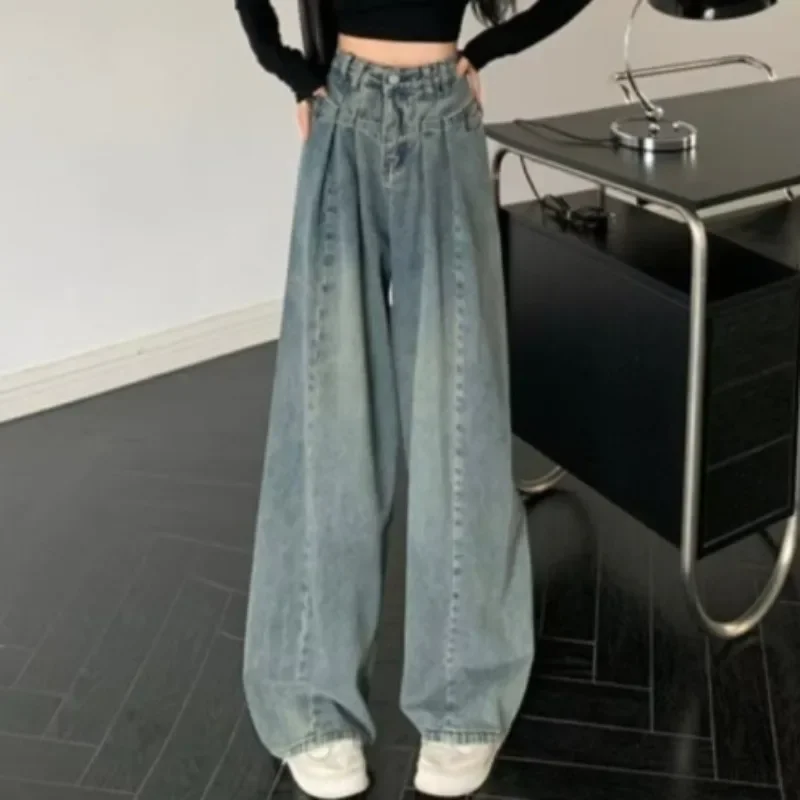 

Женские джинсы, модная уличная одежда, корейский стиль, эстетические свободные брюки Ulzzang для отдыха, винтажные брюки с высокой талией в стиле Харадзюку для колледжа