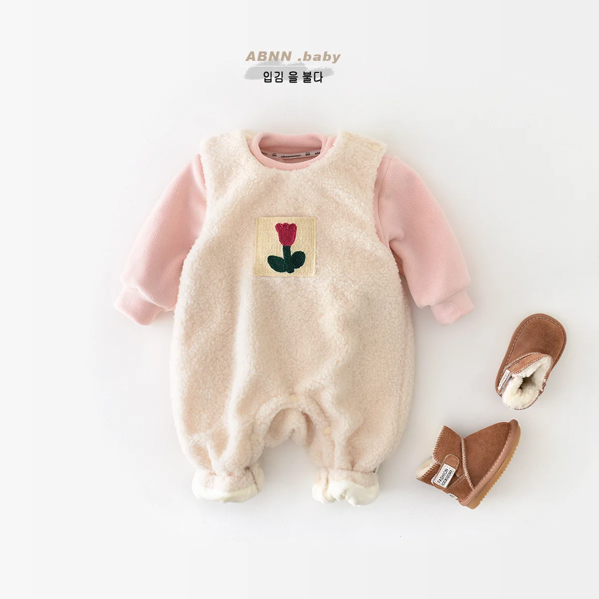 Autumn Winter 2023 Korean Baby Girls 2PCS Clothes Set Fleece Bottoming Tops Plus Velvet Thick Hairy Sleeveless Warm Romper Suit