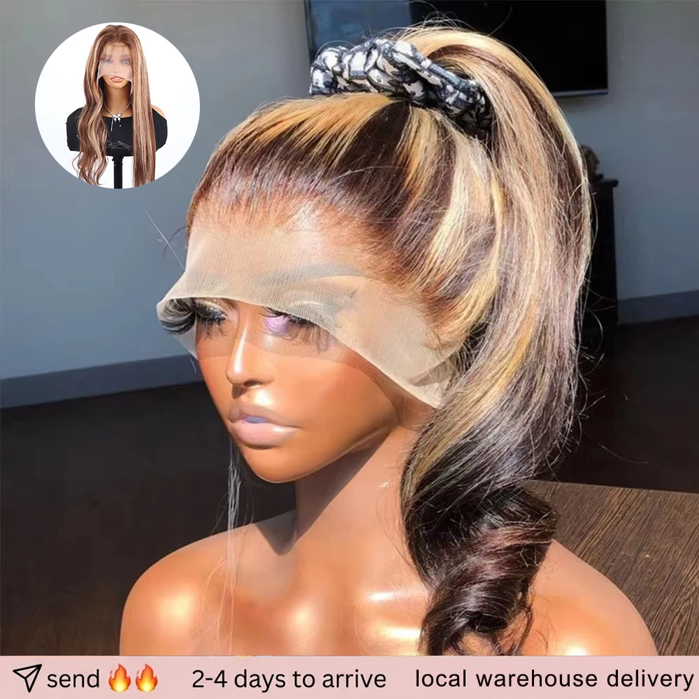 

Парик из натуральных волос 360 HD Full Lace, 32-40 дюймов, прямой, с хайлайтами, с фронтальной шнуровкой, предварительно снятая линия роста волос, омбре, блонд, цветные парики из натуральных волос